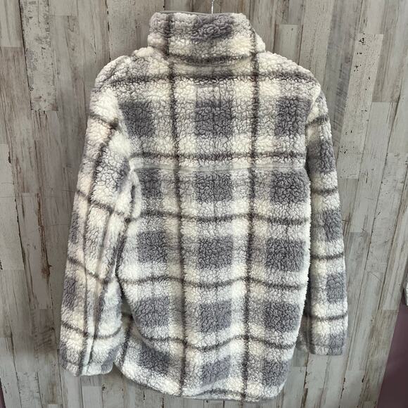 Abercombie Soft A&F Gray Plaid Sherpa Quarter Zip Pullover XL Cozy Cabincore - Picture 5 of 7
